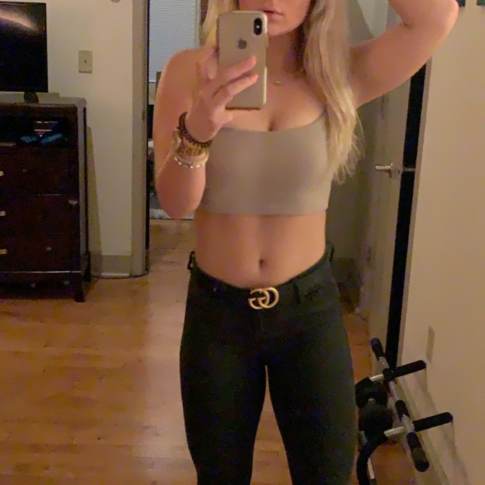 Beige/brown crop top, size S, from a boutique but the brand is called Salty.